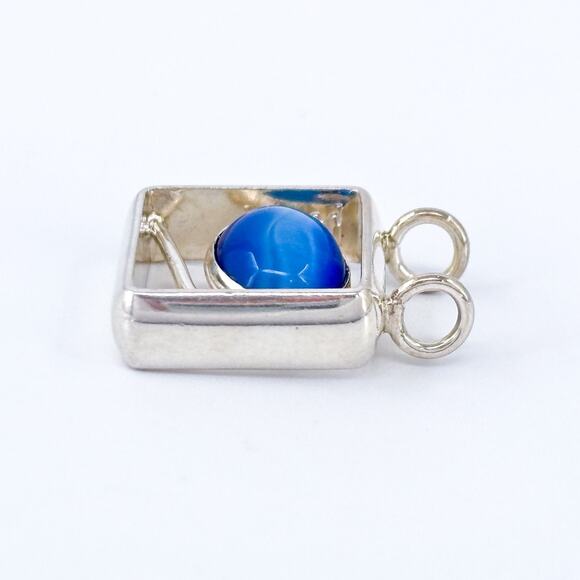 Vintage Sterling Silver 925 Dyed Blue Cat's Eye Geometric Pendant - Picture 3 of 7
